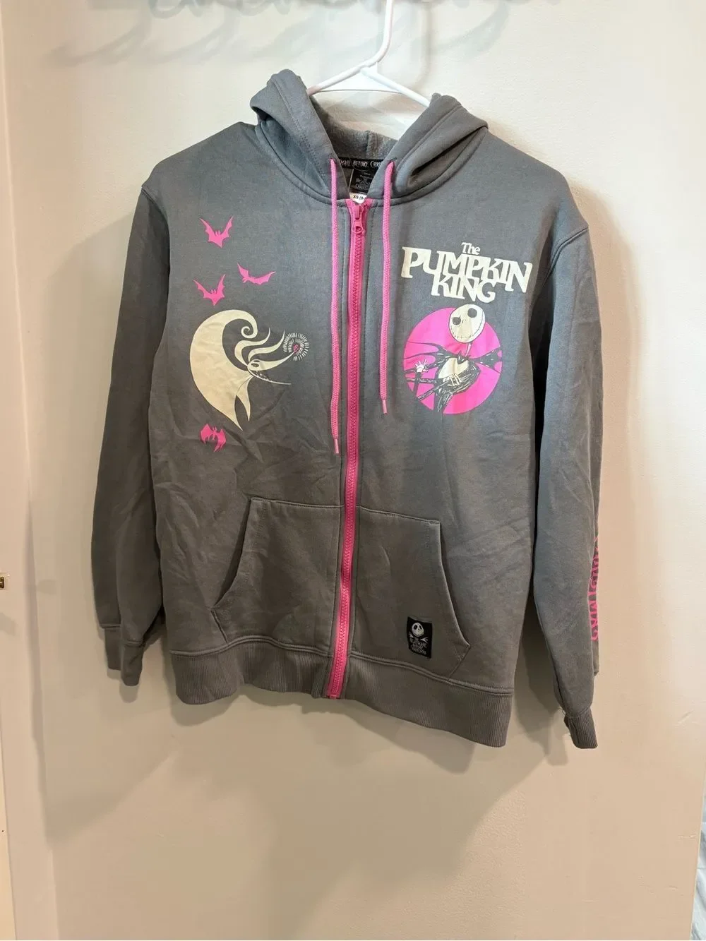 Disney The Pumpkin King Gray & Pink Zip Hoodie
